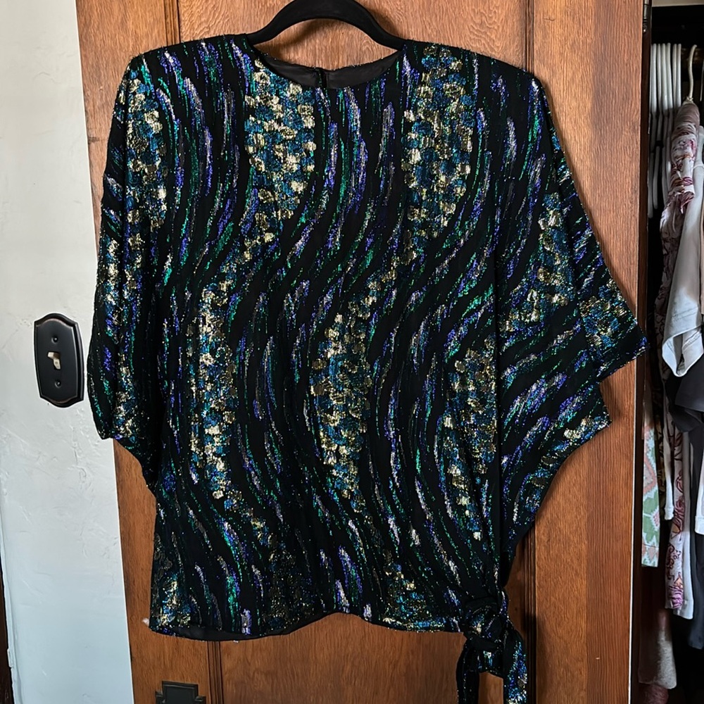 Vintage Siasia 80s Metallic Party Blouse • Shoulder Pads • Disco Glam NYE